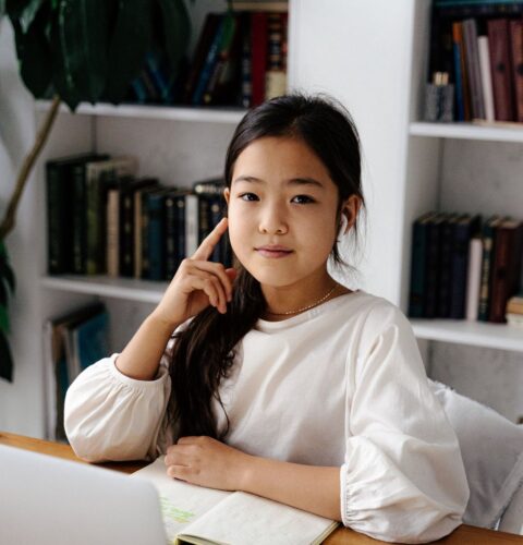 A secondary pupil studying at home
